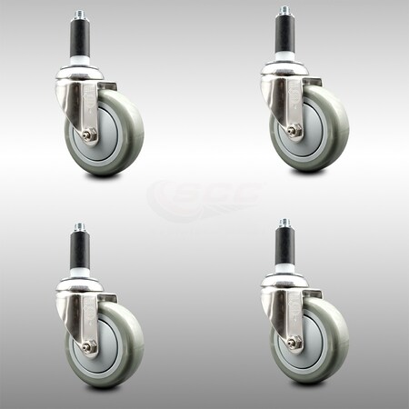 Service Caster 4 Inch 316SS Gray Polyurethane Swivel 1 Inch Expanding Stem Caster Set SCC SCC-SS316EX20S414-PPUB-1-4